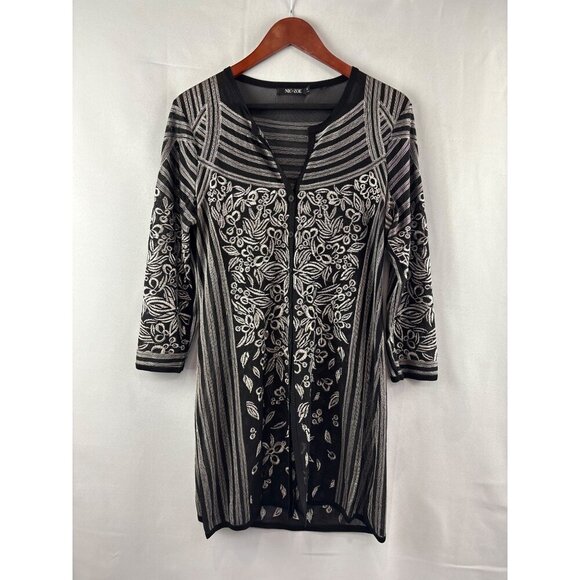 Nic + Zoe Womens Black & White Embroidered Cardigan Tunic - Picture 2 of 6